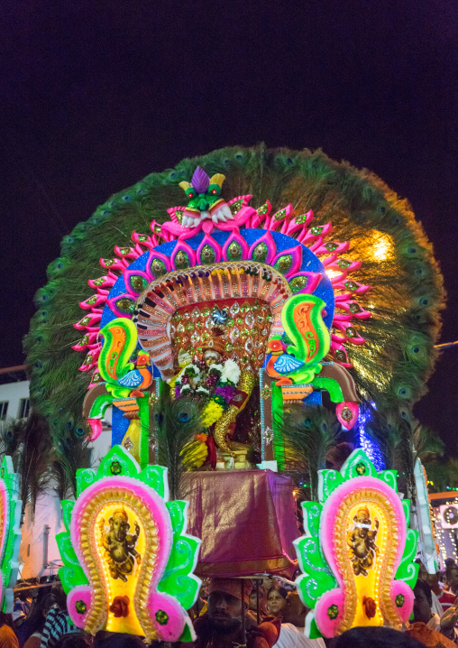 Crowd Surrounding The Thaipusam Kavadi Bearers At Batu Caves At Night, Southeast Asia, Kuala Lumpur, Malaysia