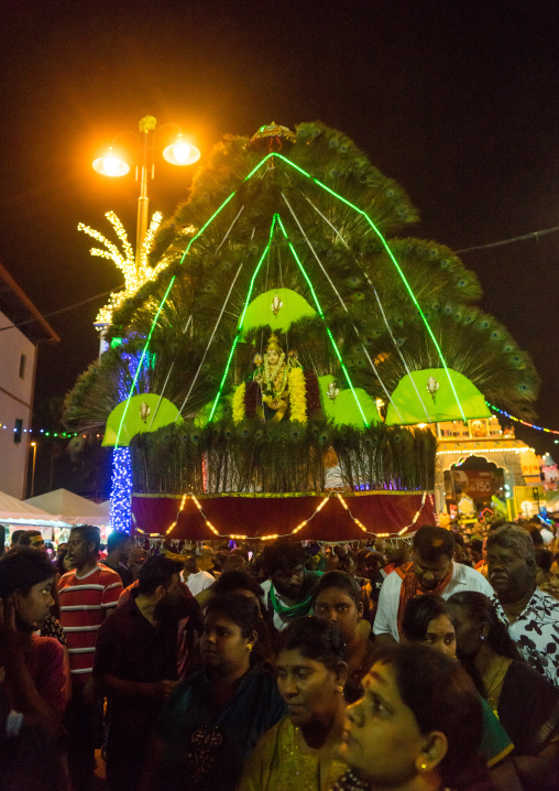 Crowd Surrounding The Thaipusam Kavadi Bearers At Batu Caves At Night, Southeast Asia, Kuala Lumpur, Malaysia