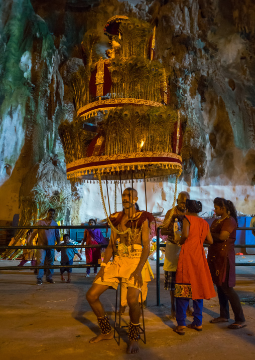 Devotee Kavadi Bearer At Thaipusam Hindu Religious Festival In Batu Caves, Southeast Asia, Kuala Lumpur, Malaysia