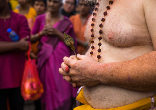 Carl, An Australian Hindu Devotee Holding A Skewer In Annual Thaipusam Religious Festival In Batu Caves, Southeast Asia, Kuala Lumpur, Malaysia