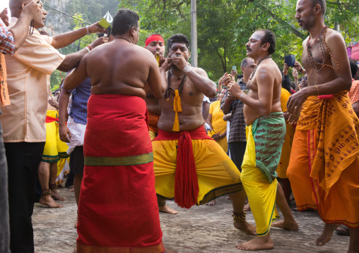 Devotee In Trance At Thaipusam Hindu Festival At Batu Caves Before Being Pierced, Southeast Asia, Kuala Lumpur, Malaysia