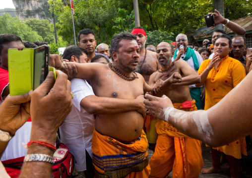 Devotee In Trance At Thaipusam Hindu Festival At Batu Caves Before Being Pierced, Southeast Asia, Kuala Lumpur, Malaysia