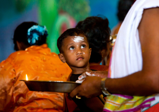 Portrait Of A Boy In Batu Caves In Annual Thaipusam Religious Festival, Southeast Asia, Kuala Lumpur, Malaysia