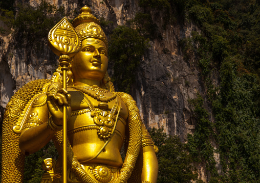 Murugan Statue During The Thaipusam Hindu Festival At Batu Caves, Southeast Asia, Kuala Lumpur, Malaysia