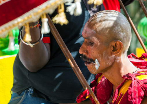 Devotee Kavadi Bearer With Tongue Piercing At Thaipusam Hindu Religious Festival In Batu Caves, Southeast Asia, Kuala Lumpur, Malaysia