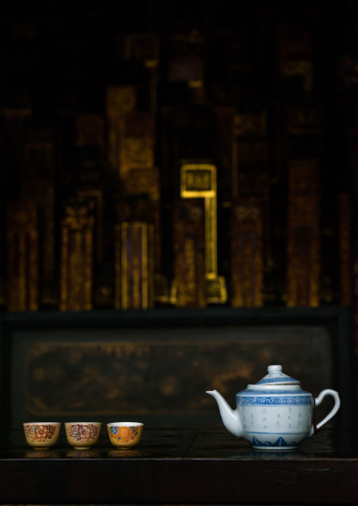 Tea Offerings In A Chinese Temple, Penang Island, George Town, Malaysia