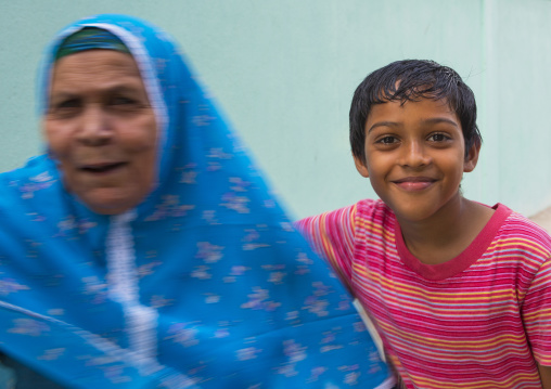 Kid And His Grand Mother, Eydhafushi, Baa Atoll, Maldives