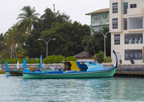 Traditional Dhonis Moored At Port, Eydhafushi Island, Baa Atoll, Maldives