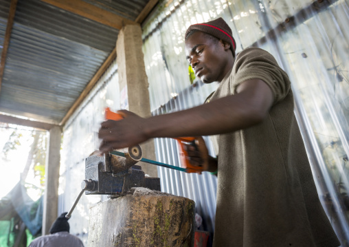 Man Making Jewels With Cow Horn, Maputo, Maputo City, Mozambique