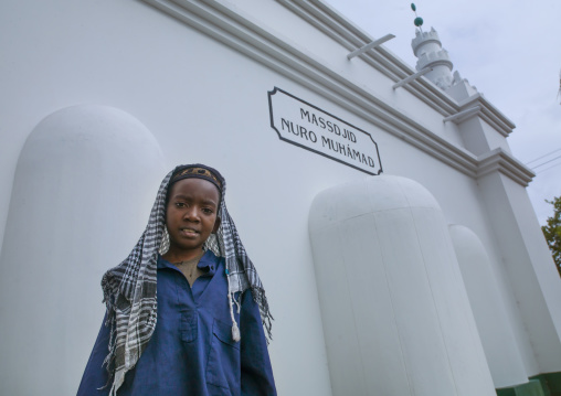 Boy In Front Of The Mosque Massdjid Nuro Muhamad, Inhambane, Inhambane Province, Mozambique