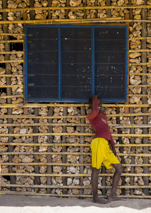 Local House Made With Wood And Coral, Quirimba Island, Cabo Delgado Province, Mozambique