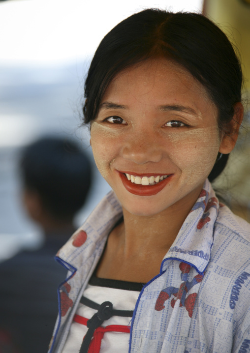 Woman Smiling With Thanaka, Rangoon, Myanmar