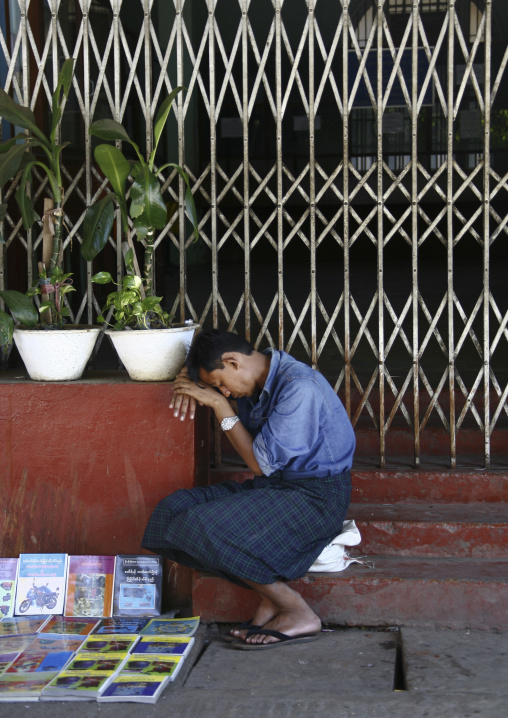 Street Seller Sleeping In Rangoon, Myanmar