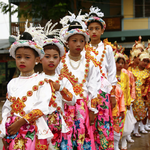 Young Girls During A Buddhist Ceremony In Mandalay, Myanmar