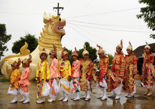 Young Girls During A Buddhist Ceremony In Mandalay, Myanmar