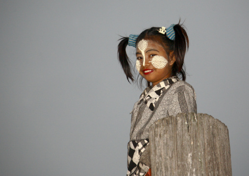 Girl With Thanaka On Cheeks, U Bein Bridge, Myanmar