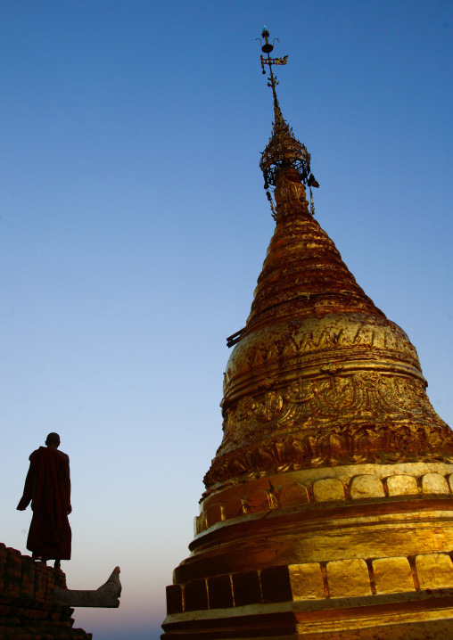 Monk In Front Of Bagan Pagodas, Myanmar