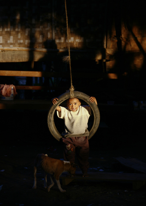 Kid Playing With A Tyre, Bagan, Myanmar