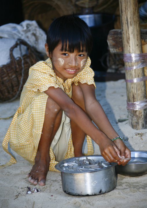 Ngapali Girl With Thanaka On Cheeks, Myanmar