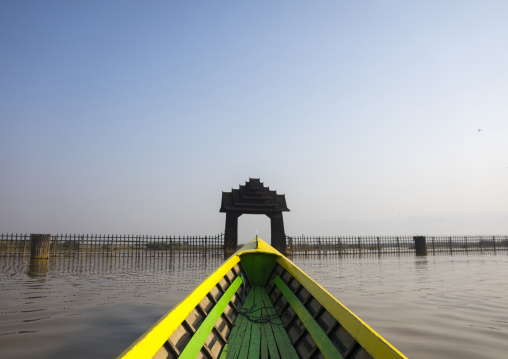 Boat Going Thru A Gate, Inle Lake, Myanmar