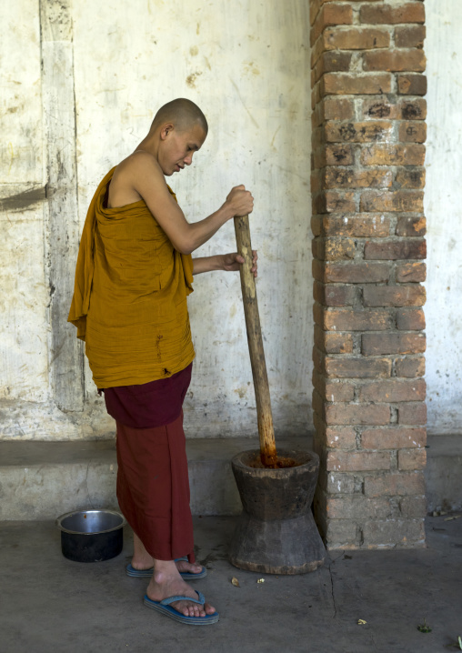 Young Novice Preparing The Meal, Mrauk U, Myanmar