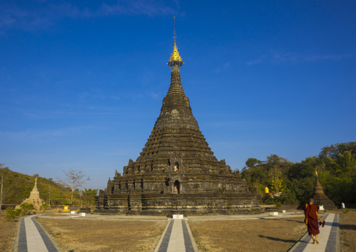 Monk Passing In Front Of Sakyamanaung Paya Temple, Mrauk U, Myanmar