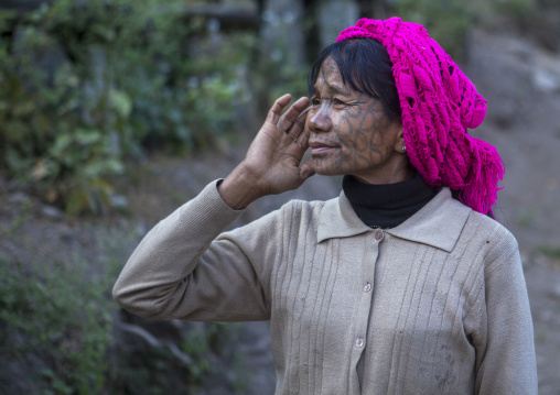 Tribal Chin Woman From Muun Tribe With Tattoo On The Face, Mindat, Myanmar