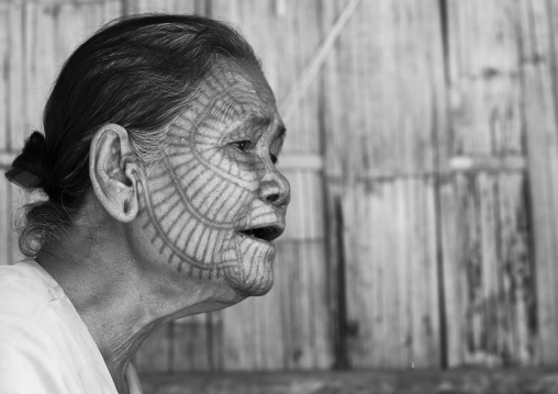 Tribal Chin Woman With Spiderweb Tattoo On The Face, Mrauk U, Myanmar