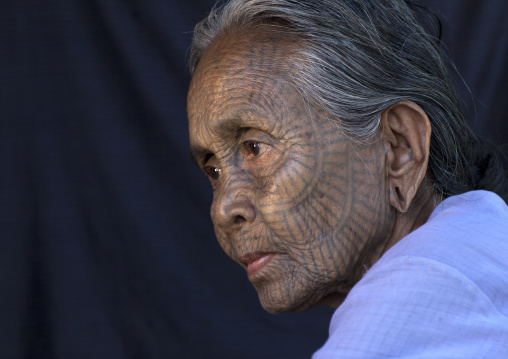 Tribal Chin Woman With Spiderweb Tattoo On The Face, Mrauk U, Myanmar