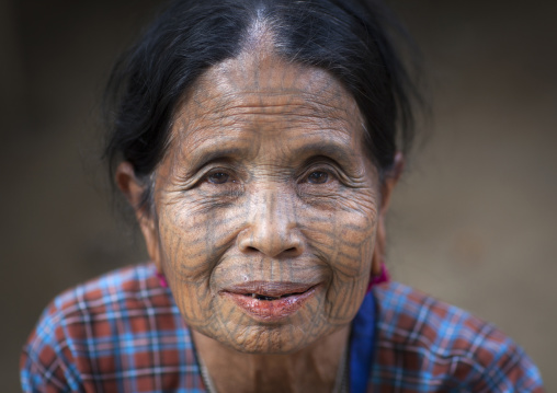 Tribal Chin Woman With Spiderweb Tattoo On The Face, Mrauk U, Myanmar