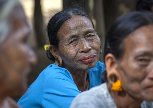 Tribal Chin Women With Spiderweb Tattoo On The Faces, Mrauk U, Myanmar