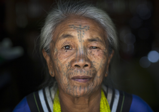 Tribal Chin Woman From Muun Tribe With Tattoo On The Face, Mindat, Myanmar