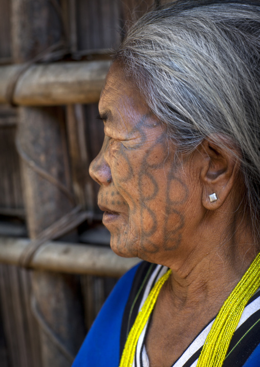 Tribal Chin Woman From Muun Tribe With Tattoo On The Face, Mindat, Myanmar