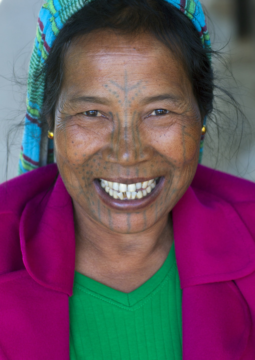 Tribal Chin Woman From Muun Tribe With Tattoo On The Face, Mindat, Myanmar