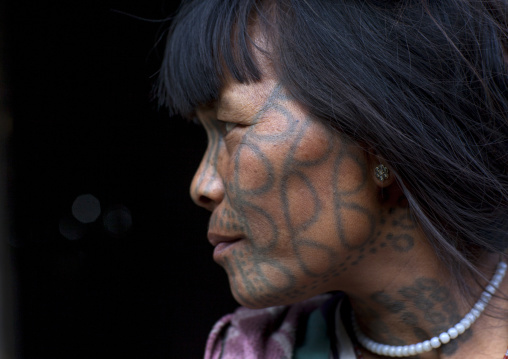 Tribal Chin Woman From Muun Tribe With Tattoo On The Face, Mindat, Myanmar