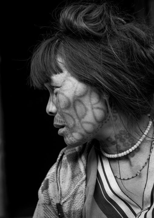 Tribal Chin Woman From Muun Tribe With Tattoo On The Face, Mindat, Myanmar