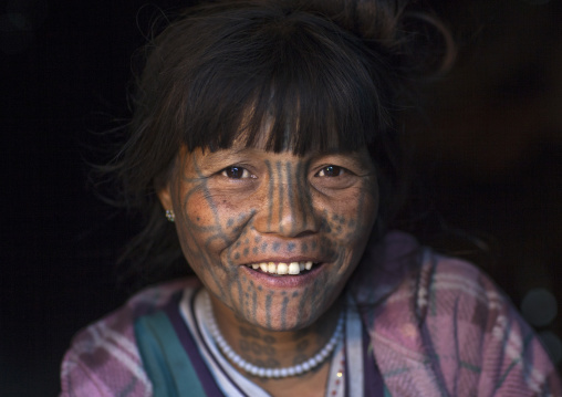 Tribal Chin Woman From Muun Tribe With Tattoo On The Face, Mindat, Myanmar