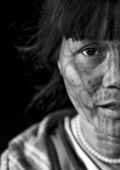 Tribal Chin Woman From Muun Tribe With Tattoo On The Face, Mindat, Myanmar