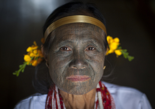 Miss Heu From Muun Tribe With Tattoo On The Face, Kanpelet, Myanmar