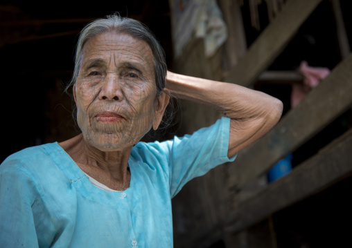 Tribal Chin Woman With Spiderweb Tattoo On The Face, Mrauk U, Myanmar