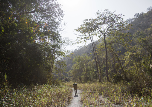 Porter On A Narrow Path In The Hills, Mindat, Myanmar