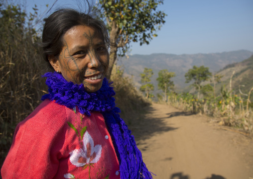 Tribal Chin Woman From Muun Tribe With Tattoo On The Face, Mindat, Myanmar