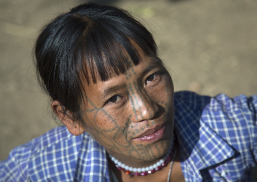 Tribal Chin Woman From Muun Tribe With Tattoo On The Face, Mindat, Myanmar