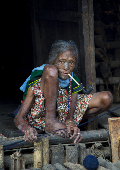 Tribal Chin Woman From Muun Tribe With Tattoo On The Face, Mindat, Myanmar