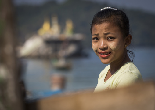 Girl With Thanaka On Cheeks, Ngapali, Myanmar