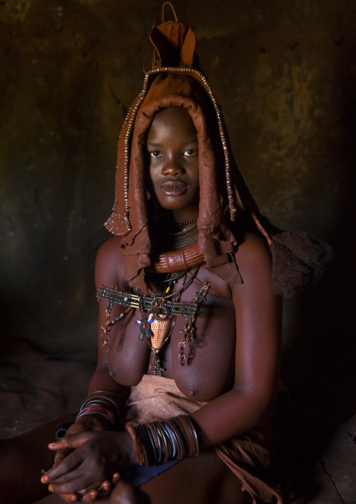 Woman Wearing Wedding Headdress In Himba Tribe, Epupa, Namibia