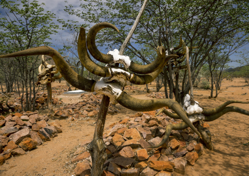 Himba Graves With Cow Horns, Epupa, Namibia