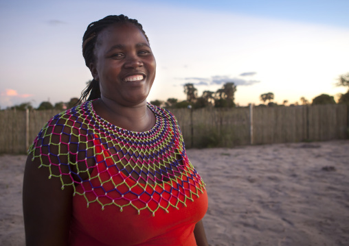 Ovambo Woman With Traditional Beaded Necklace, Ondangwa, Namibia