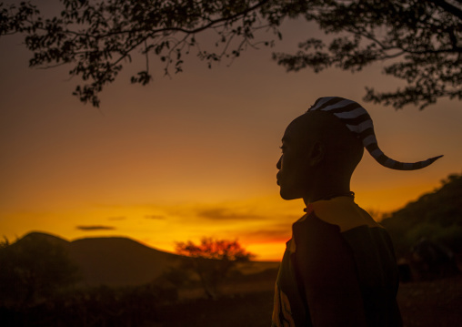 Himba Man Silhouette In The Sunset, Epupa, Namibia