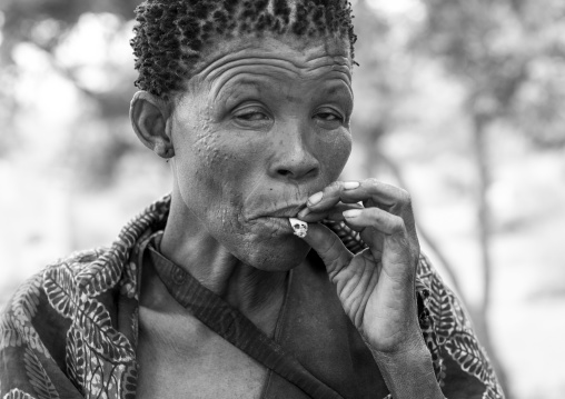 Bushman Woman Smoking, Tsumkwe, Namibia